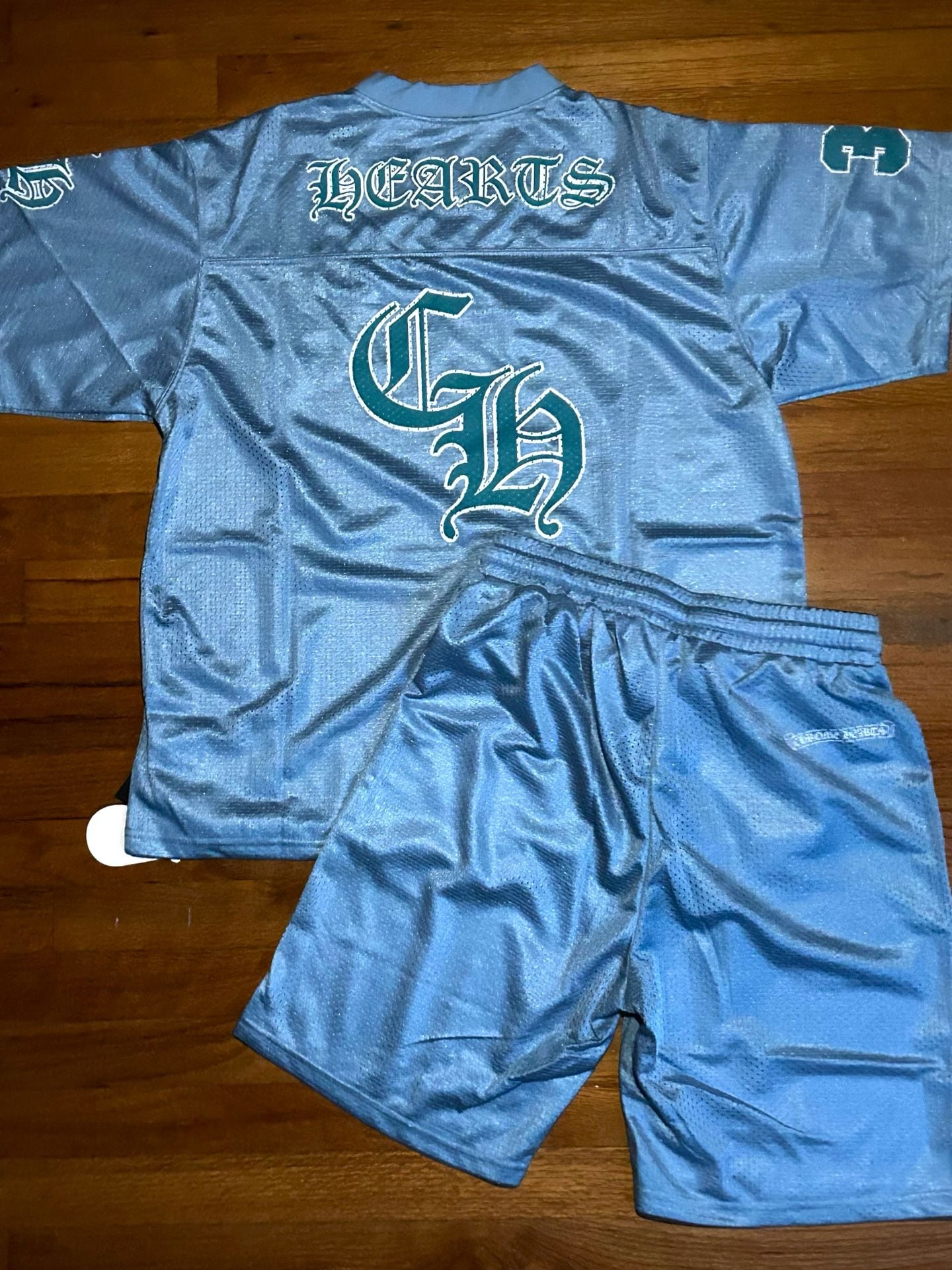 Chrome Hearts Mesh Stadium Jersey and Shorts Set in Light Blue 2