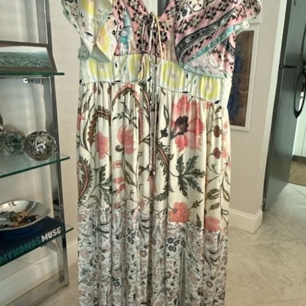 Hemant & Nandita Sakura Floral Print Viscose Midi Dress Size S