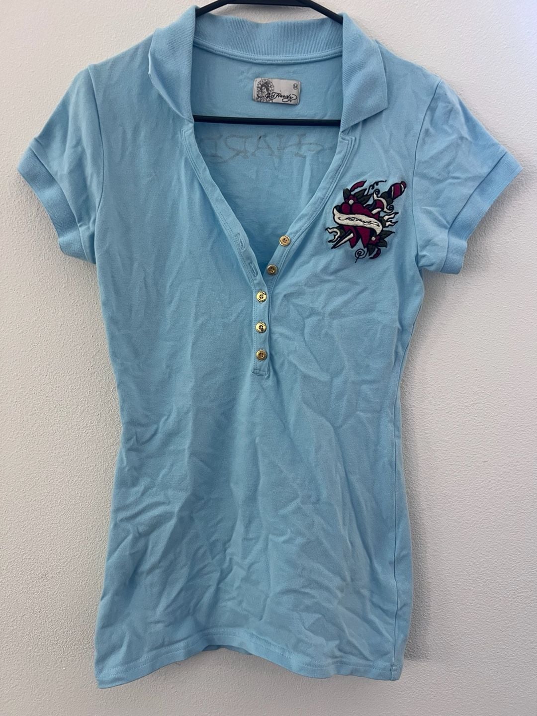 Ed Hardy Women's Slim Fit Heart and Dagger Embroidered Polo shirt vintage 3