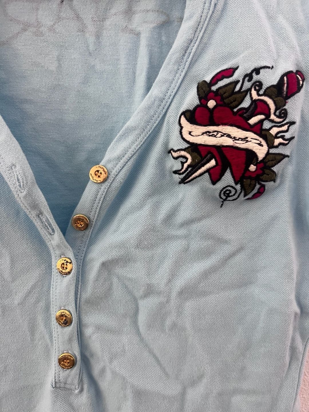 Ed Hardy Women's Slim Fit Heart and Dagger Embroidered Polo shirt vintage 5