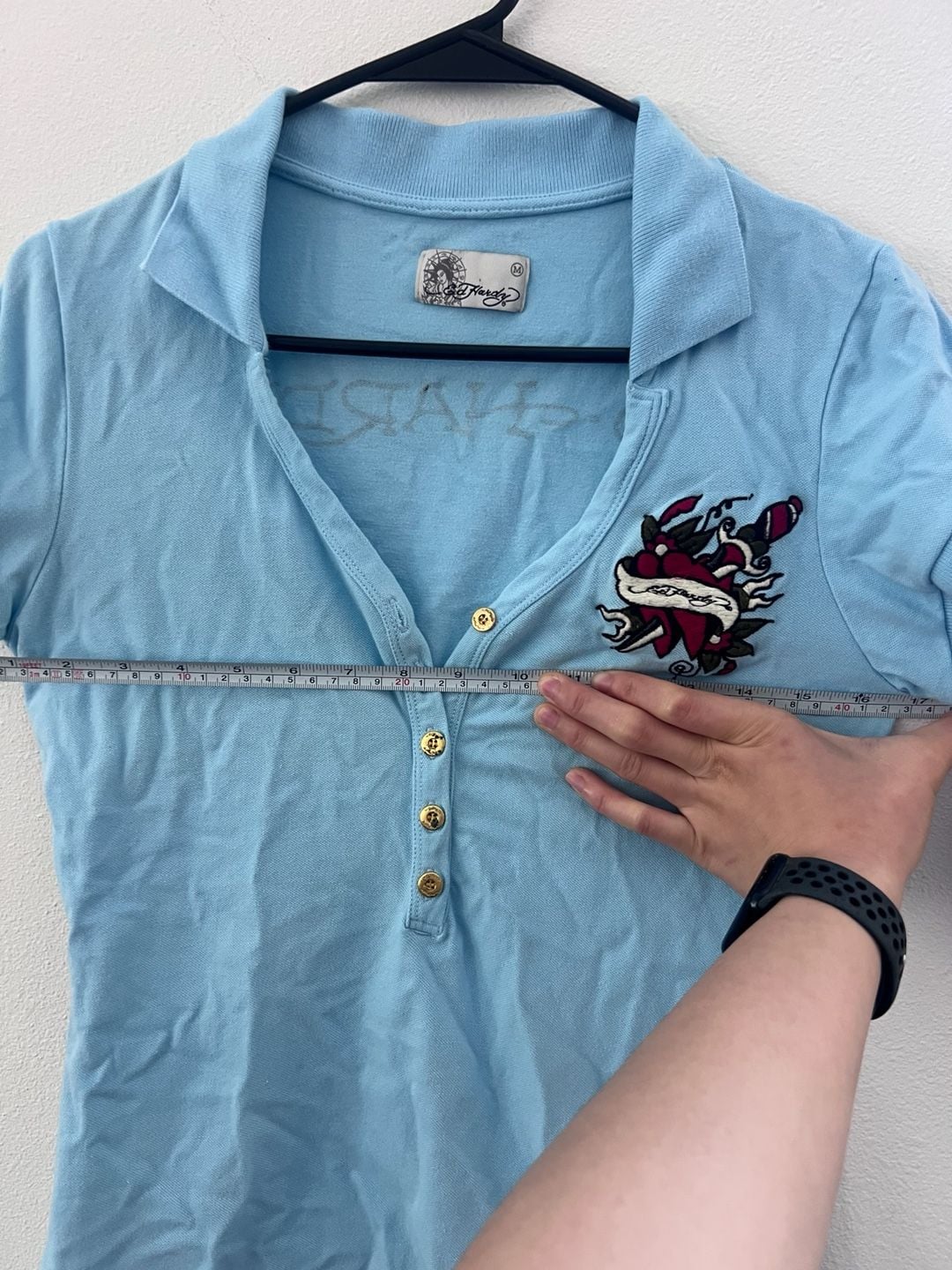 Ed Hardy Women's Slim Fit Heart and Dagger Embroidered Polo shirt vintage 9