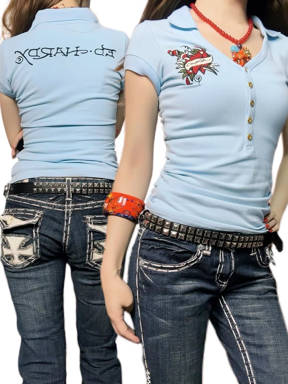 Ed Hardy Women's Slim Fit Heart and Dagger Embroidered Polo shirt vintage 2