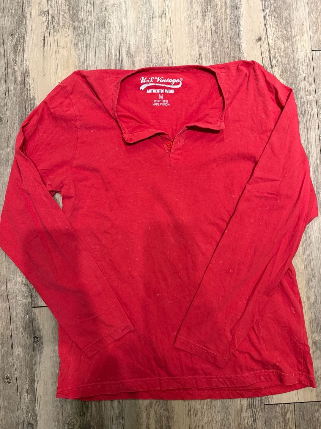 U.S. Vintage Authentic Wear Men's Red Long Sleeve Button Placket Shirt 1