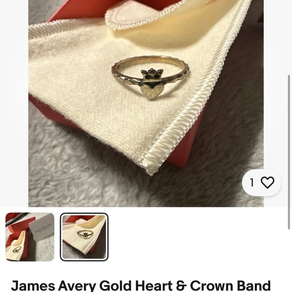 James Avery Heart and Crown Band Ring Size 7