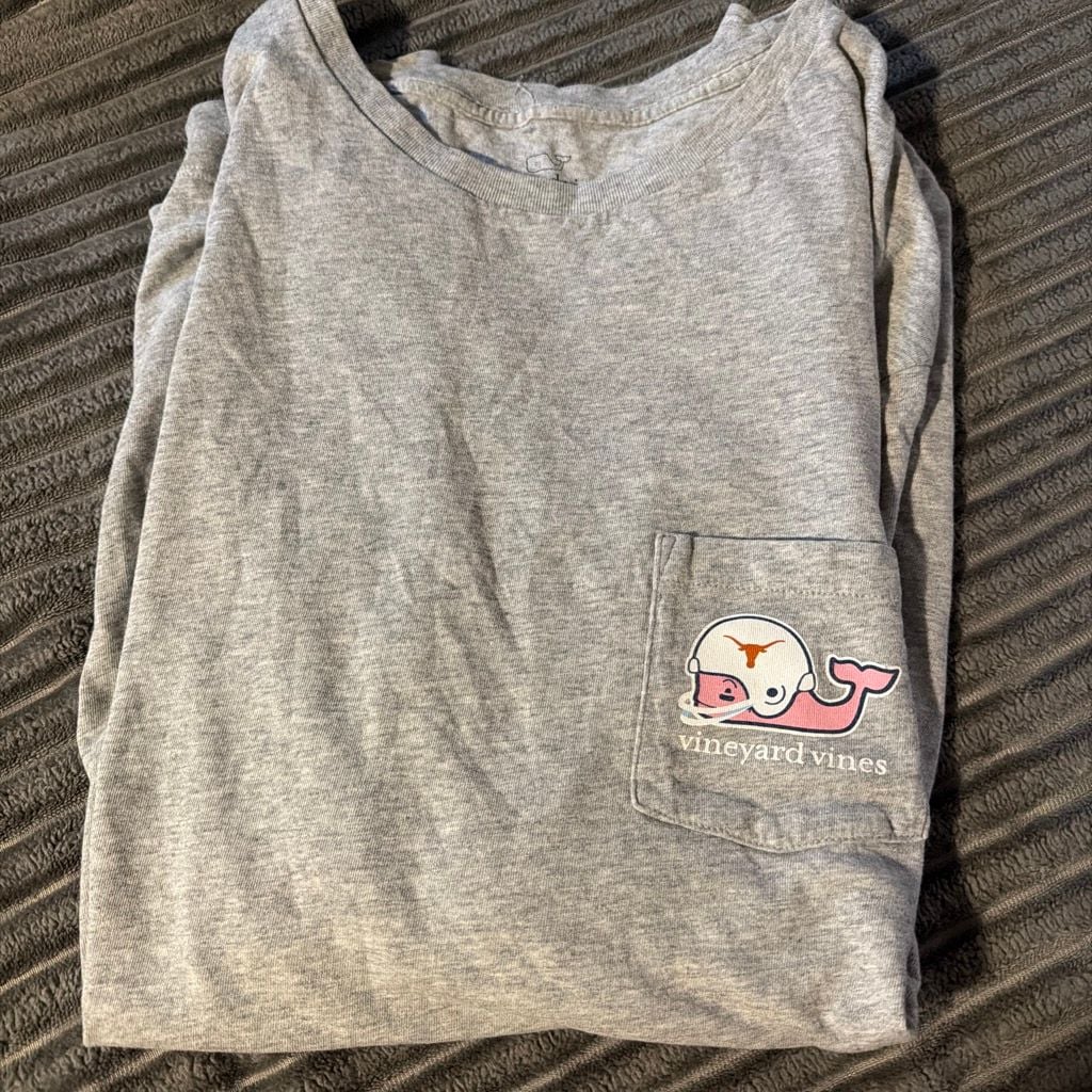 Vineyard Vines University of Texas Longhorn Football Whale Long Sleeve Pocket T-Shirt 1