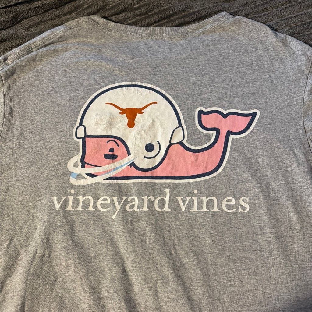 Vineyard Vines University of Texas Longhorn Football Whale Long Sleeve Pocket T-Shirt 2