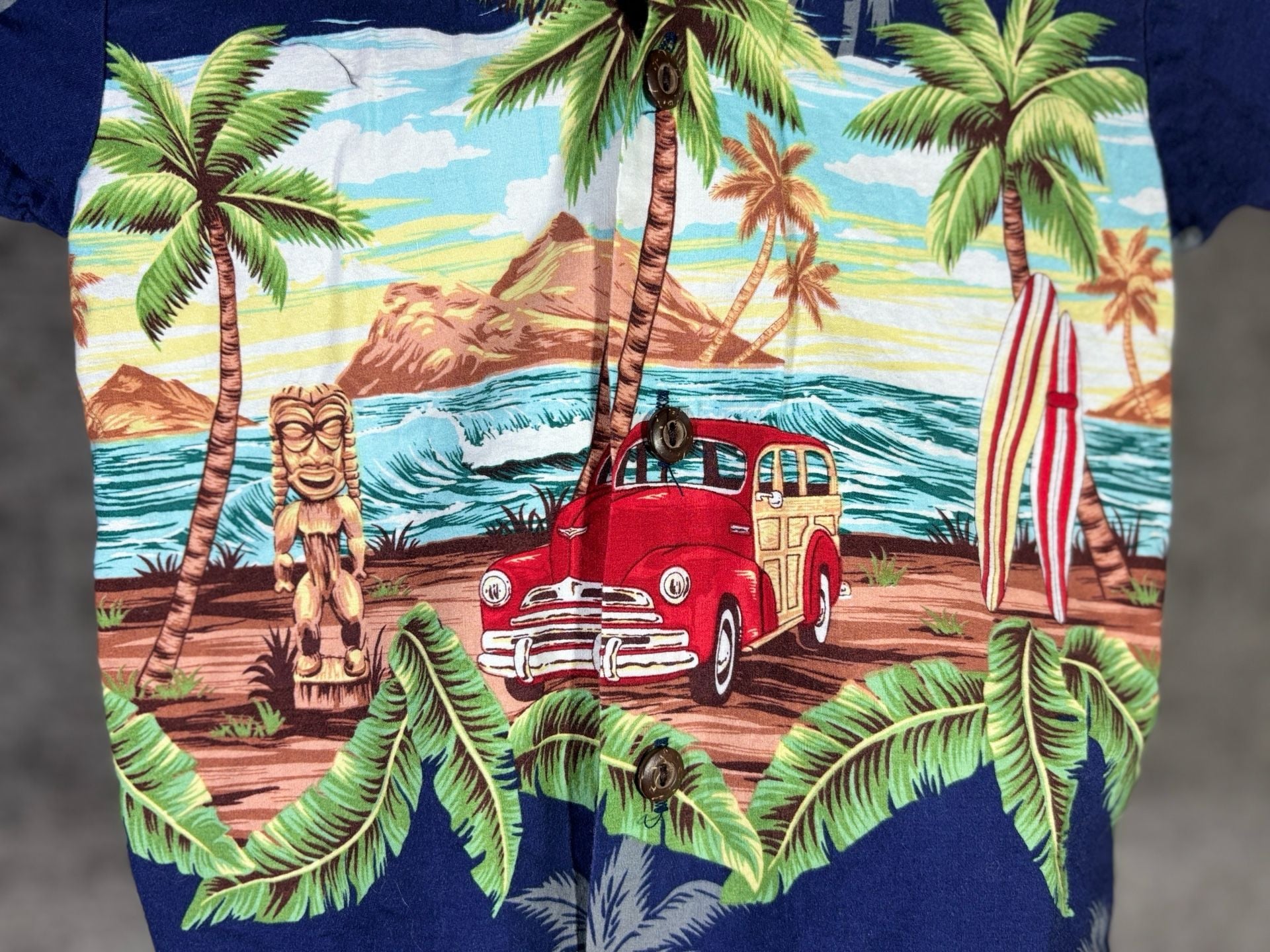 Ky's Made in Hawaii Boy's Aloha Shirt Tropical Tiki Woody Car Print 3