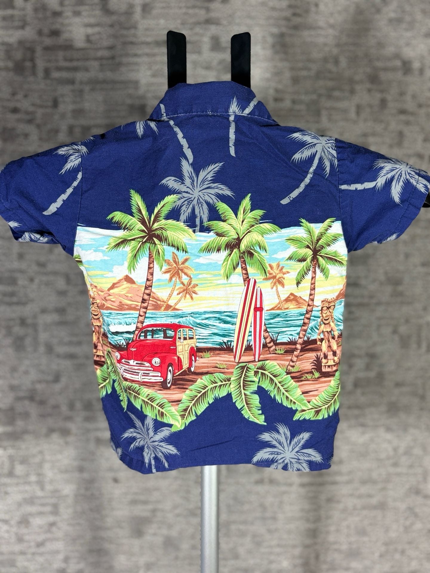 Ky's Made in Hawaii Boy's Aloha Shirt Tropical Tiki Woody Car Print 4