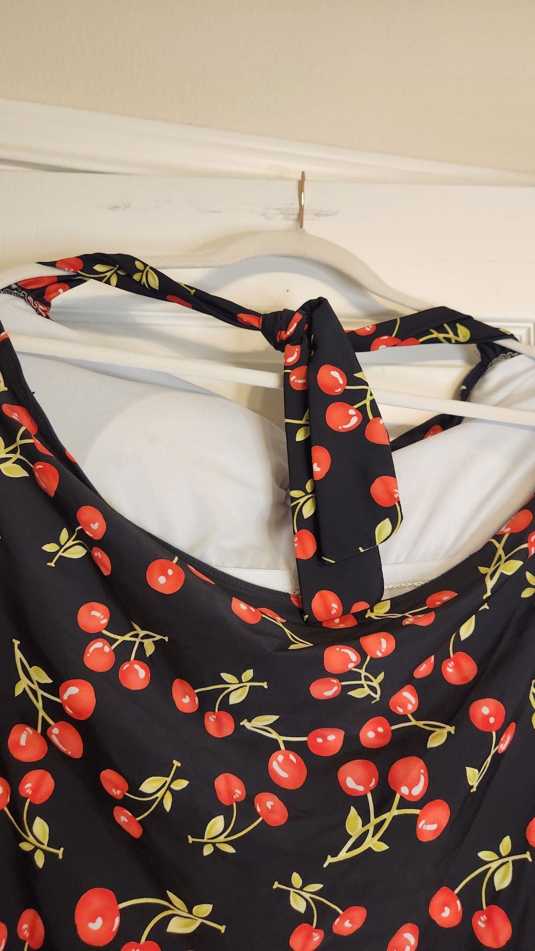 Retro Cherry Print Ruched Halter One-Piece Swimsuit 6