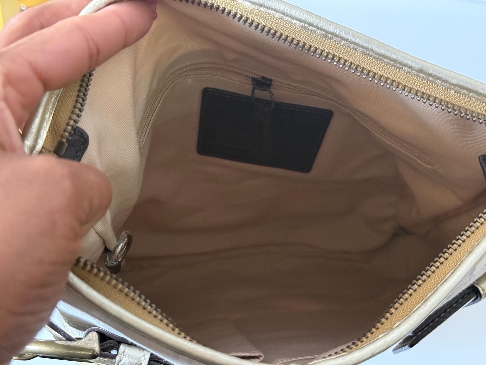 Coach Signature 3574 Hobo Shoulder Bag in Cream Canvas and Metallic Gold Leather 7