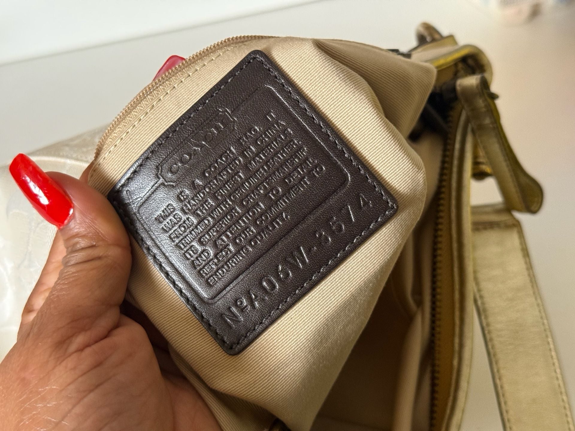 Coach Signature 3574 Hobo Shoulder Bag in Cream Canvas and Metallic Gold Leather 8