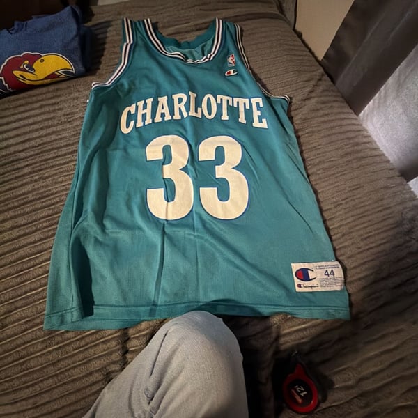 Vintage Champion NBA Charlotte Hornets Alonzo Mourning #33 Basketball Jersey Size 44