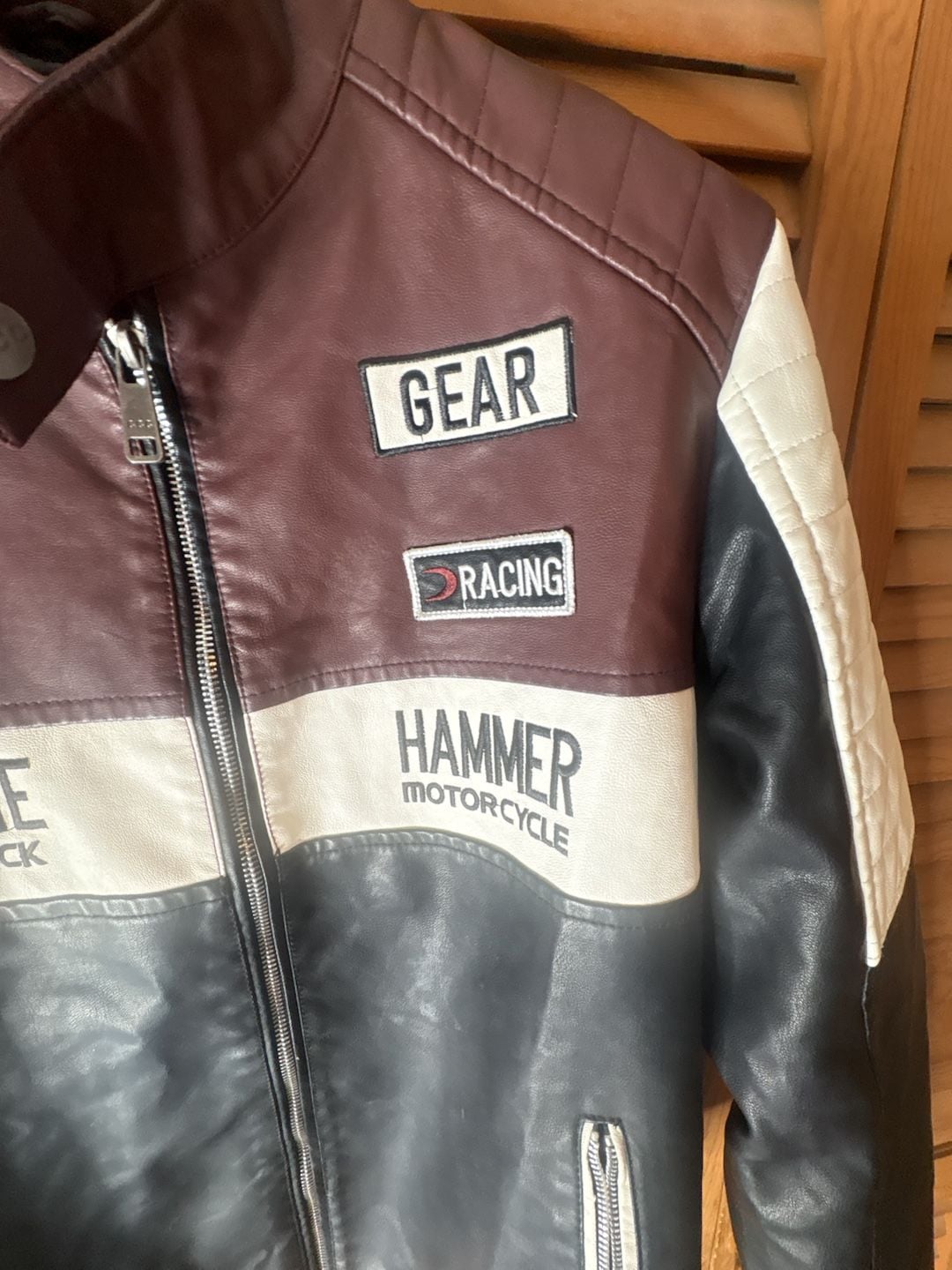 Chor Clothing Company Men's Color Block Faux Leather Motorcycle Racing Jacket 3