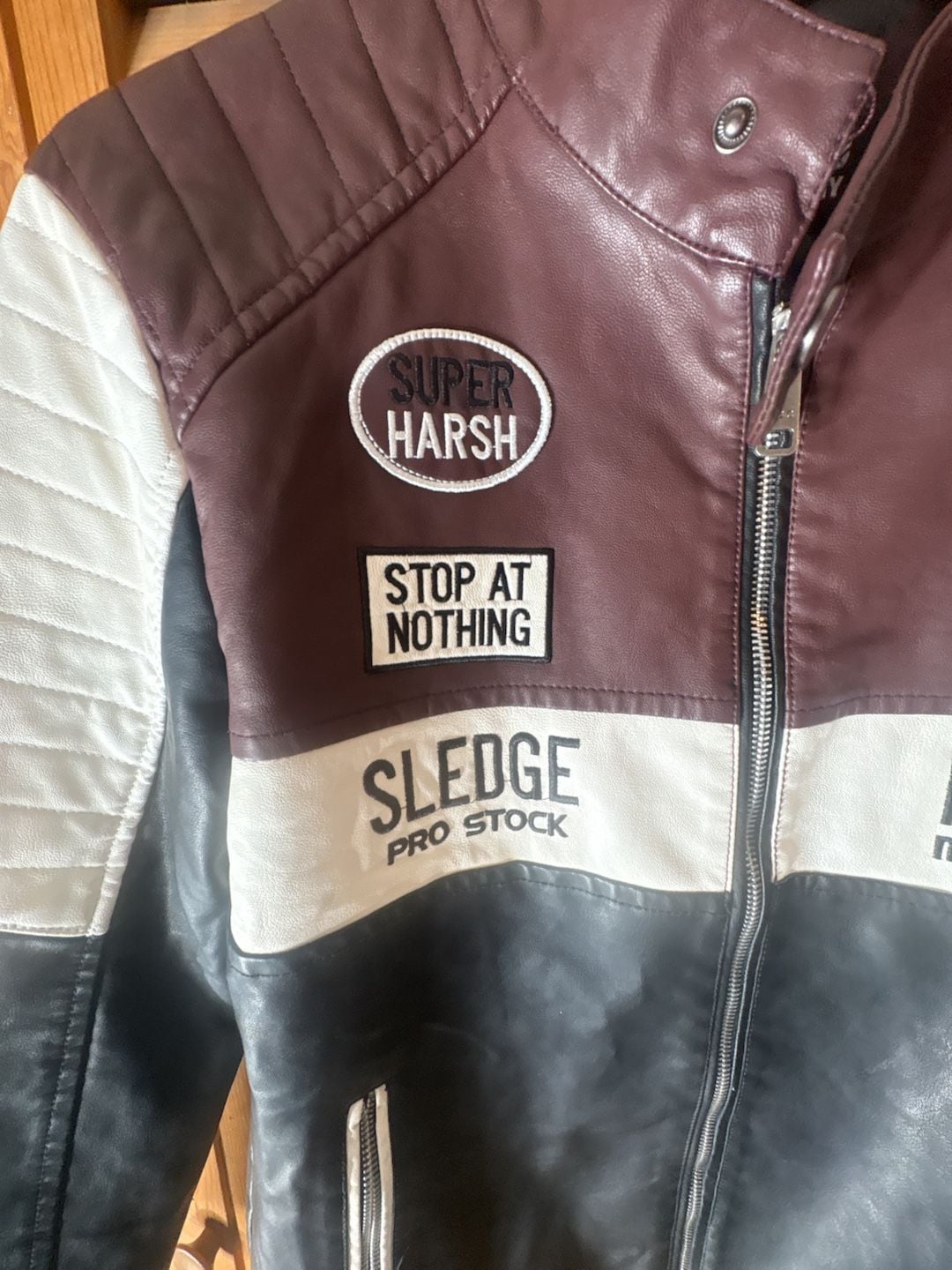 Chor Clothing Company Men's Color Block Faux Leather Motorcycle Racing Jacket 4