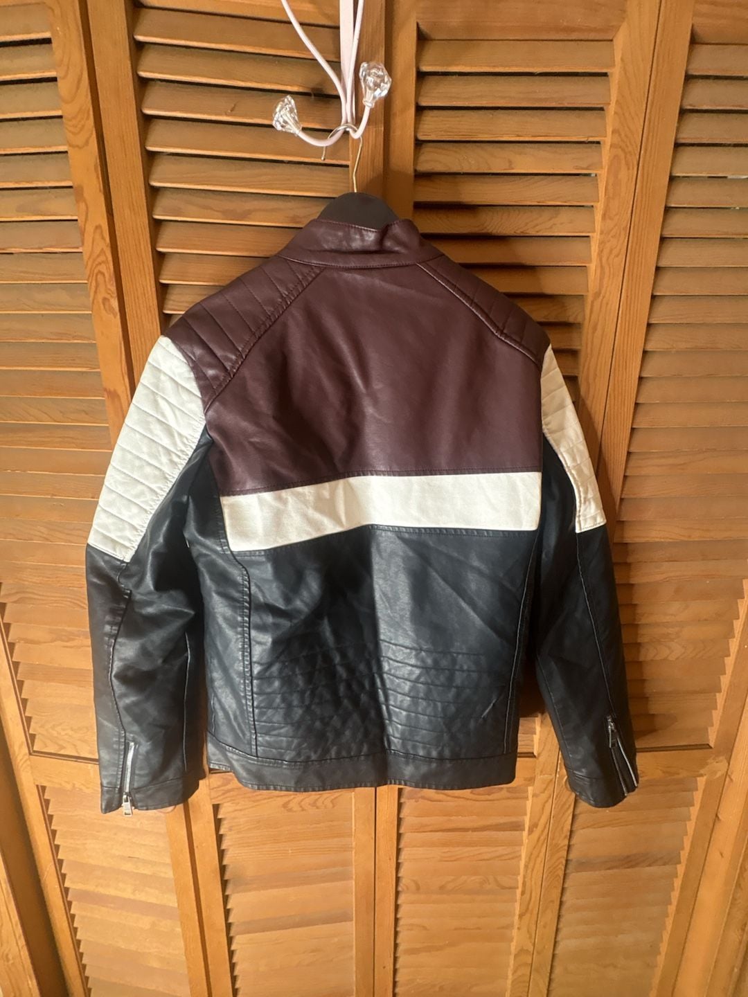Chor Clothing Company Men's Color Block Faux Leather Motorcycle Racing Jacket 6