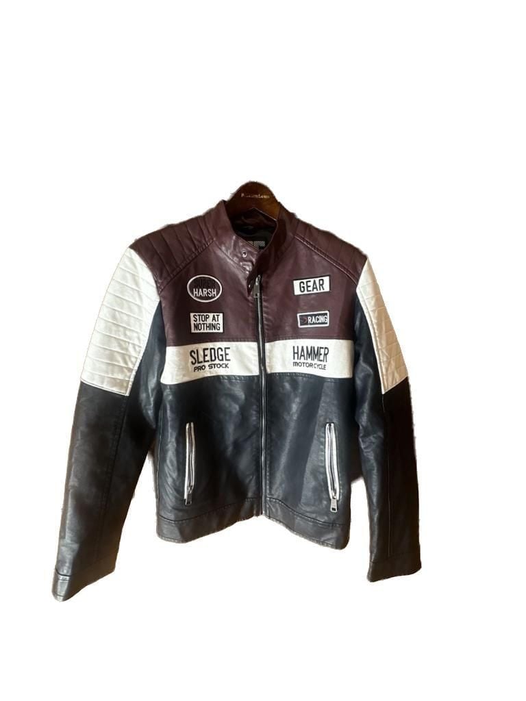 Chor Clothing Company Men's Color Block Faux Leather Motorcycle Racing Jacket 2