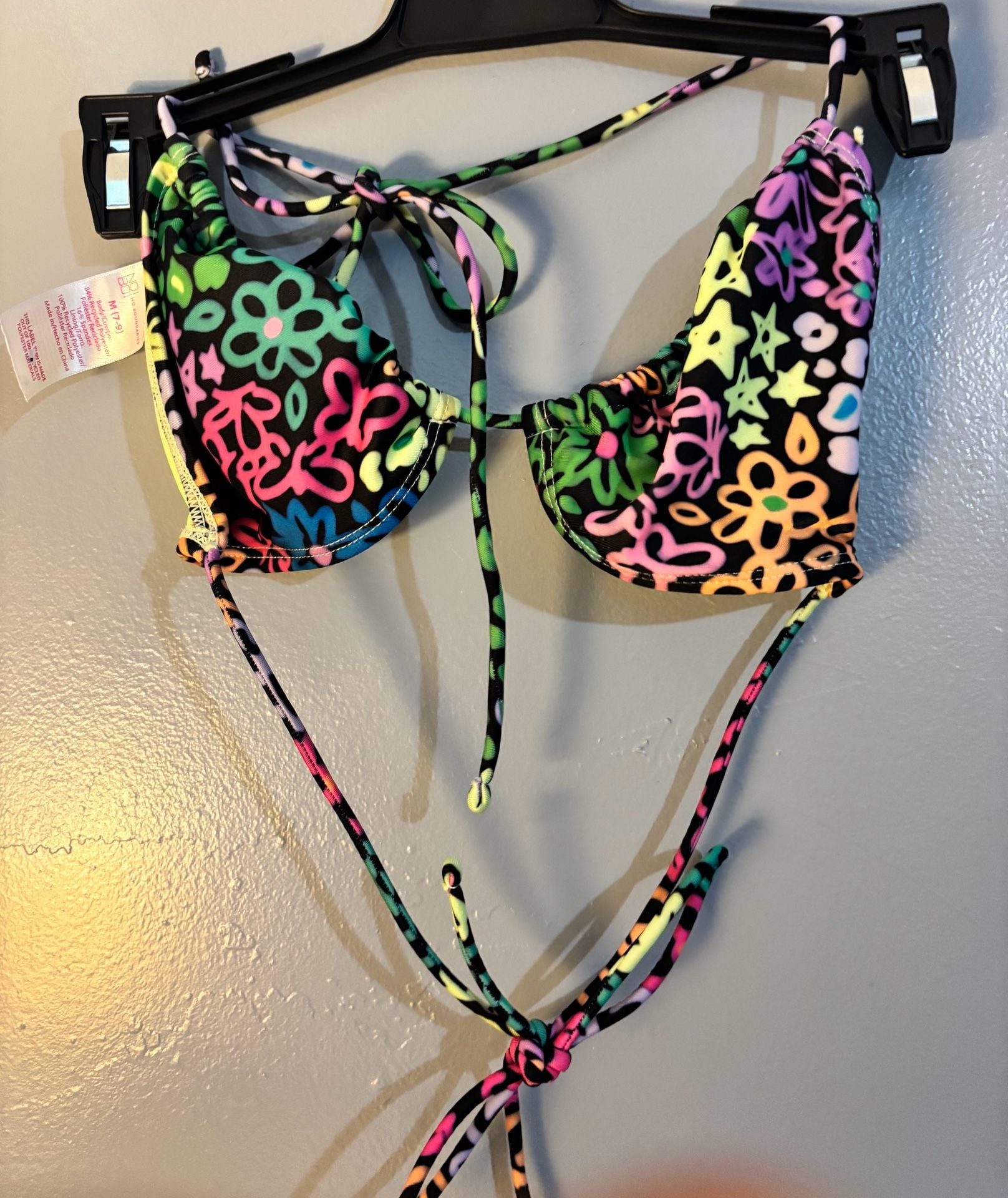 No Boundaries Multicolor Graffiti Print Bikini Set M 2