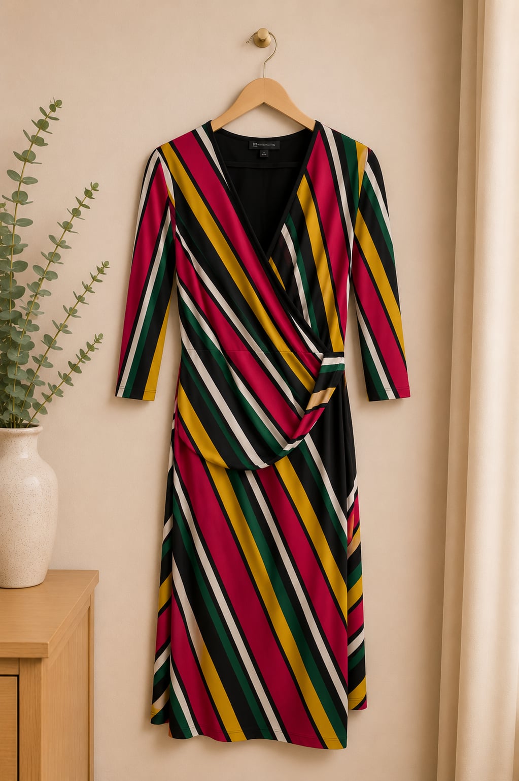 INC International Concepts Women's Size L Striped Wrap Dress 2
