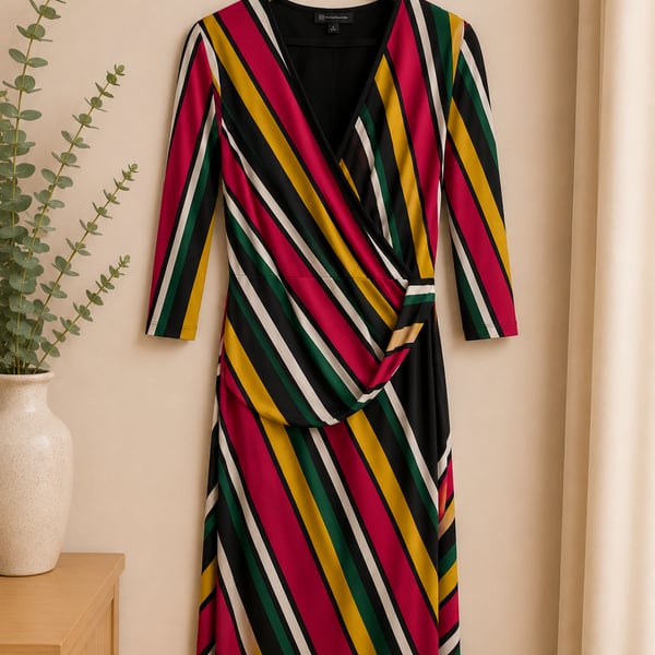 INC International Concepts Women's Size L Striped Wrap Dress