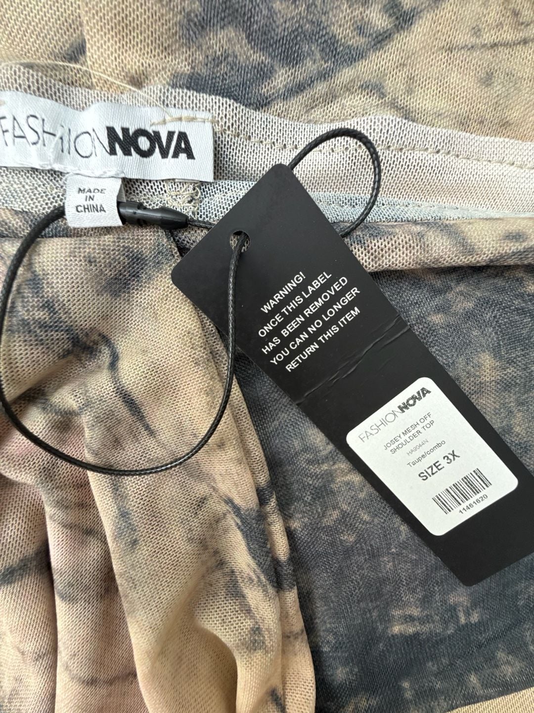 Fashion Nova Josey Mesh Off Shoulder Top, Taupe/Combo, Size 3X 3