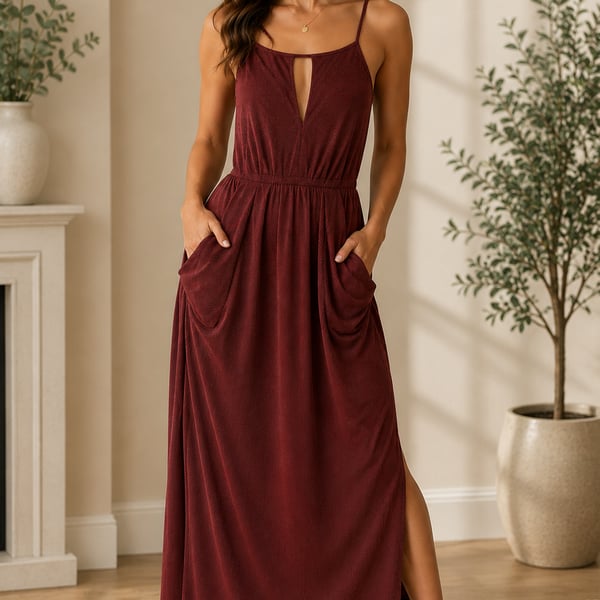 BCBGeneration Drape Pocket Cutout Back Maxi Dress