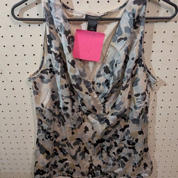 Ann Taylor Sleeveless Faux-Wrap Blouse with Abstract Blurred Print