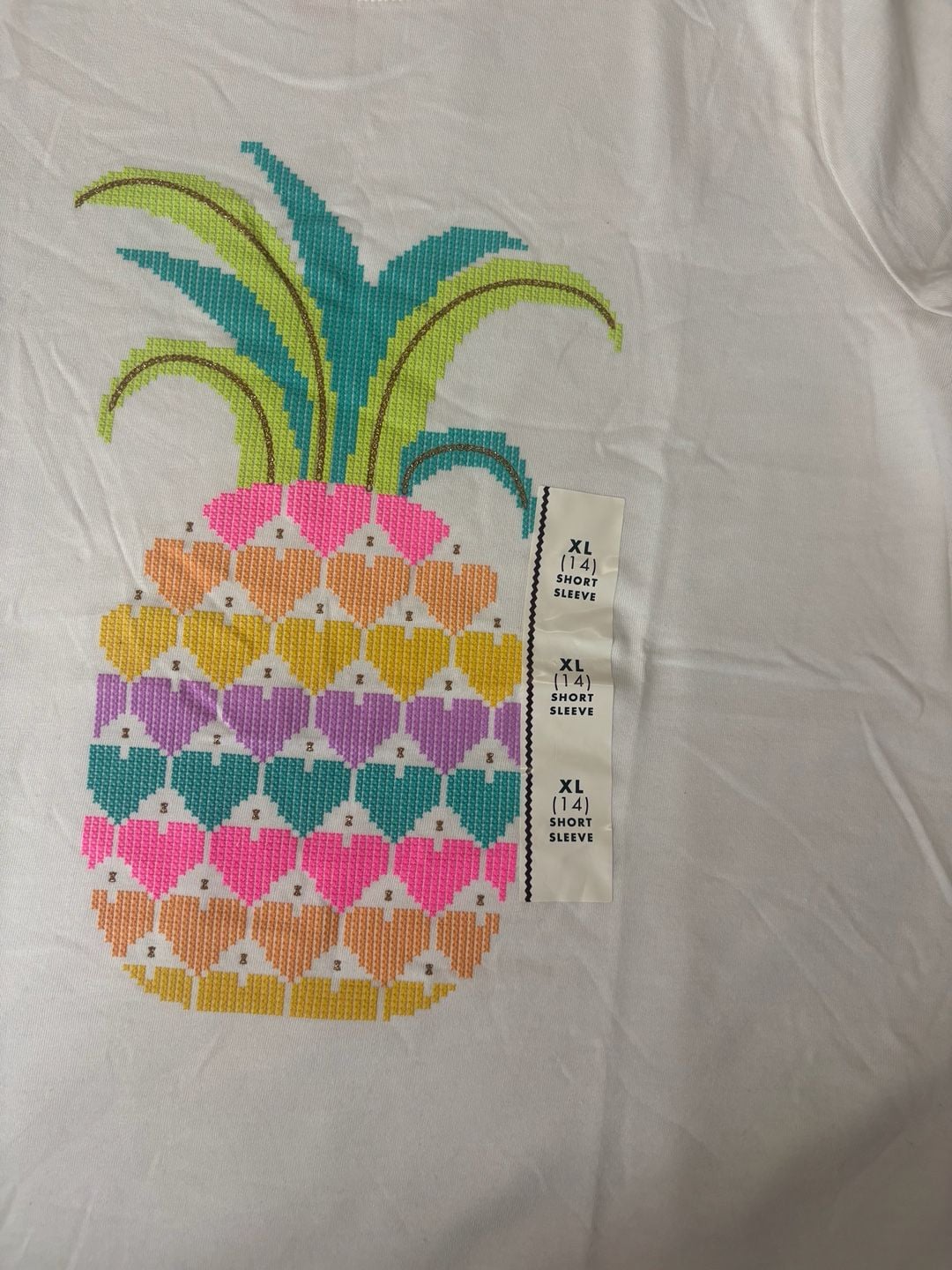 Cat & Jack Girls White Graphic T-Shirt with Multi-Color Heart Pineapple Design 3
