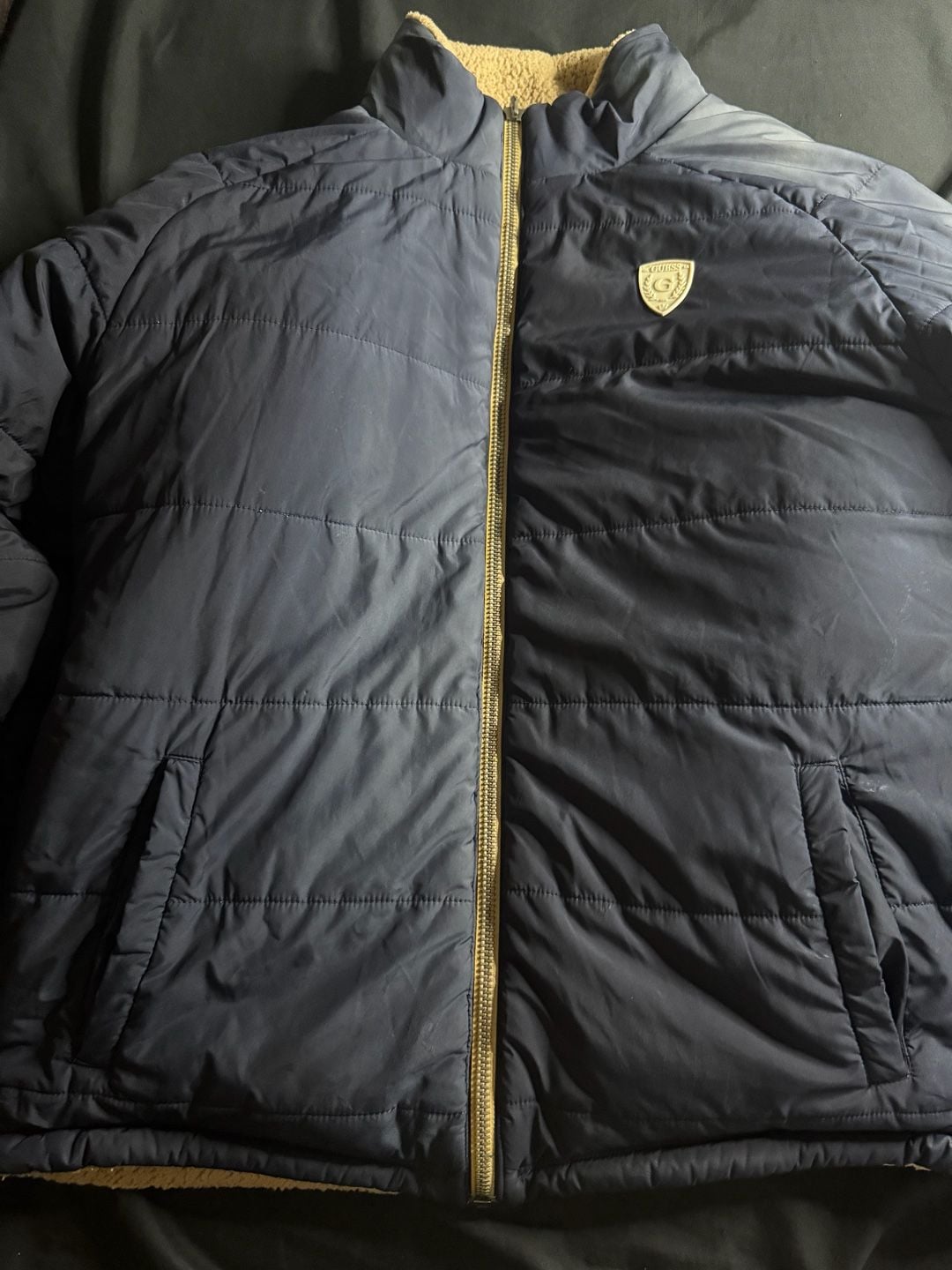 Guess CA LA 1981 Navy Blue Puffer Jacket with Fleece Lining 1