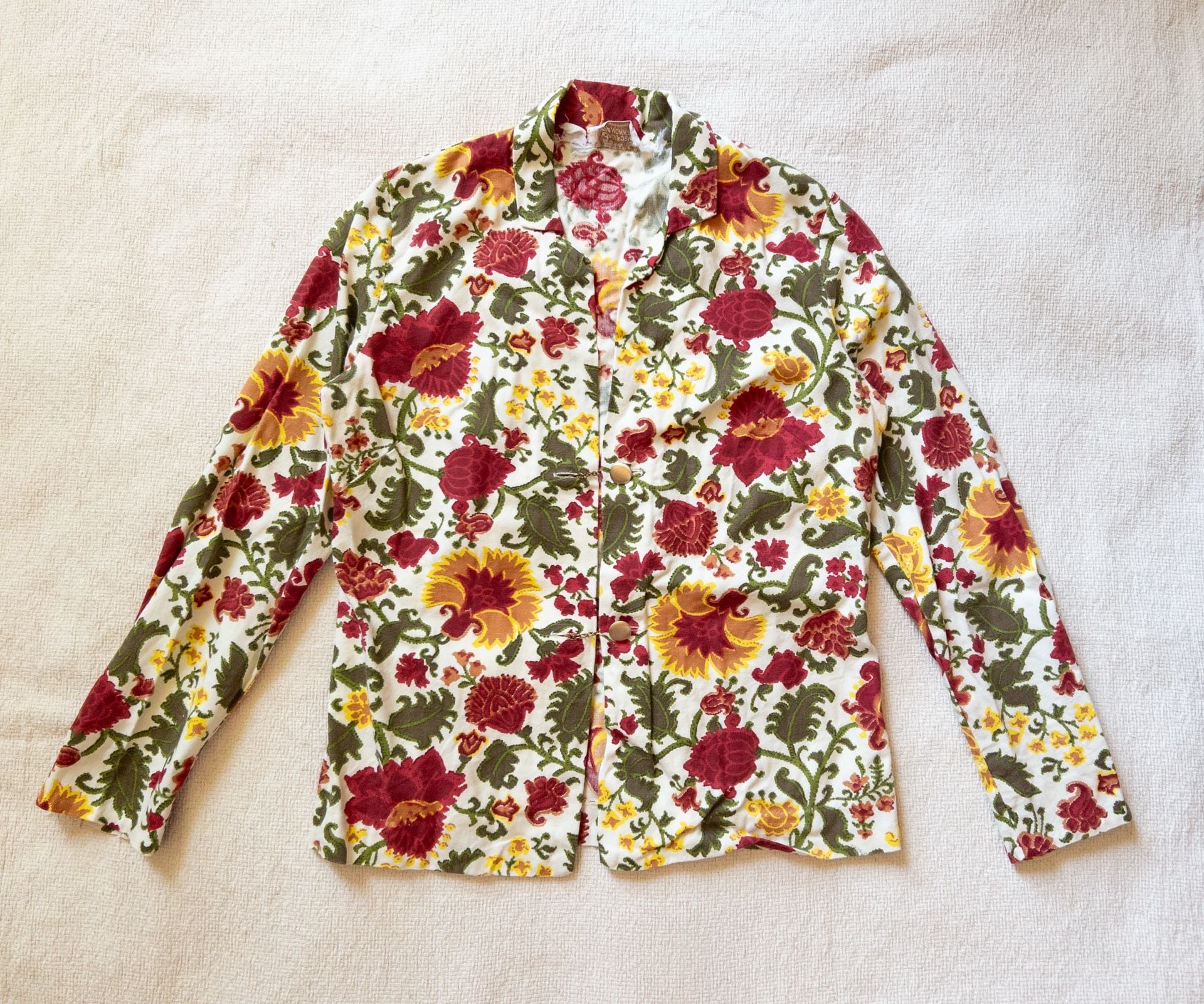 Vtg 1967-69 H Bar C California Ranchwear Floral Shirt Loop Collar Cotton Western M 12