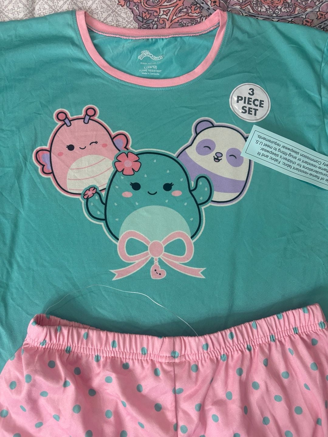 Squishmallows Girls' 3-Piece Pajama Sleep Set, Size L (10/12) 1