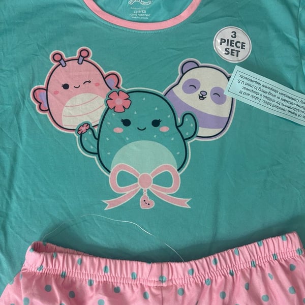 Squishmallows Girls' 3-Piece Pajama Sleep Set, Size L (10/12)