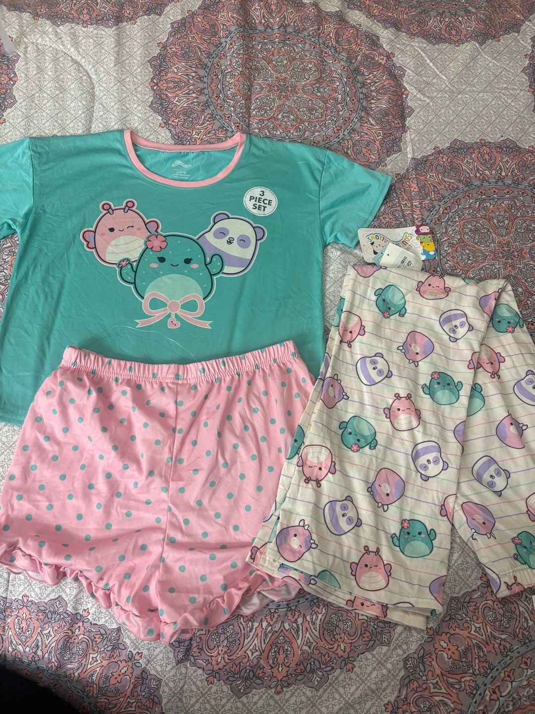 Squishmallows Girls' 3-Piece Pajama Sleep Set, Size L (10/12) 3