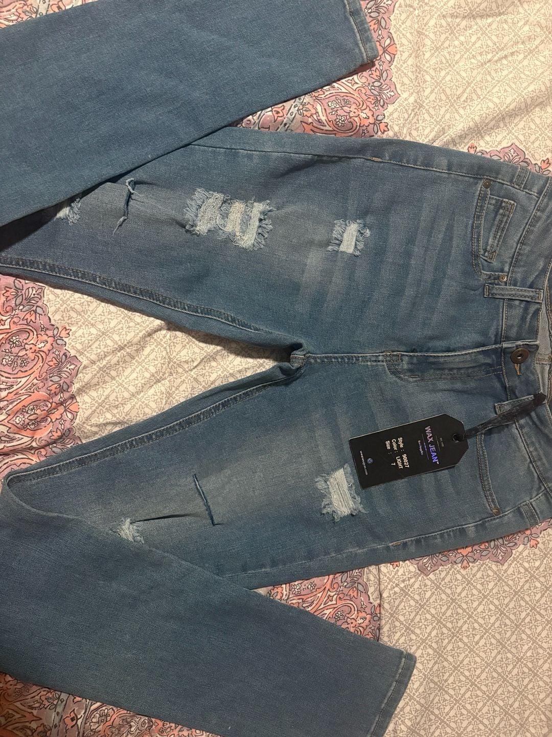 Wax Jean Women's Light Wash Distressed Skinny Jeans Style 90027 1