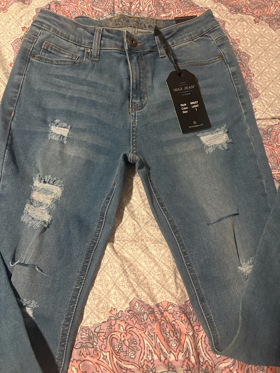 Wax Jean Women's Light Wash Distressed Skinny Jeans Style 90027 2
