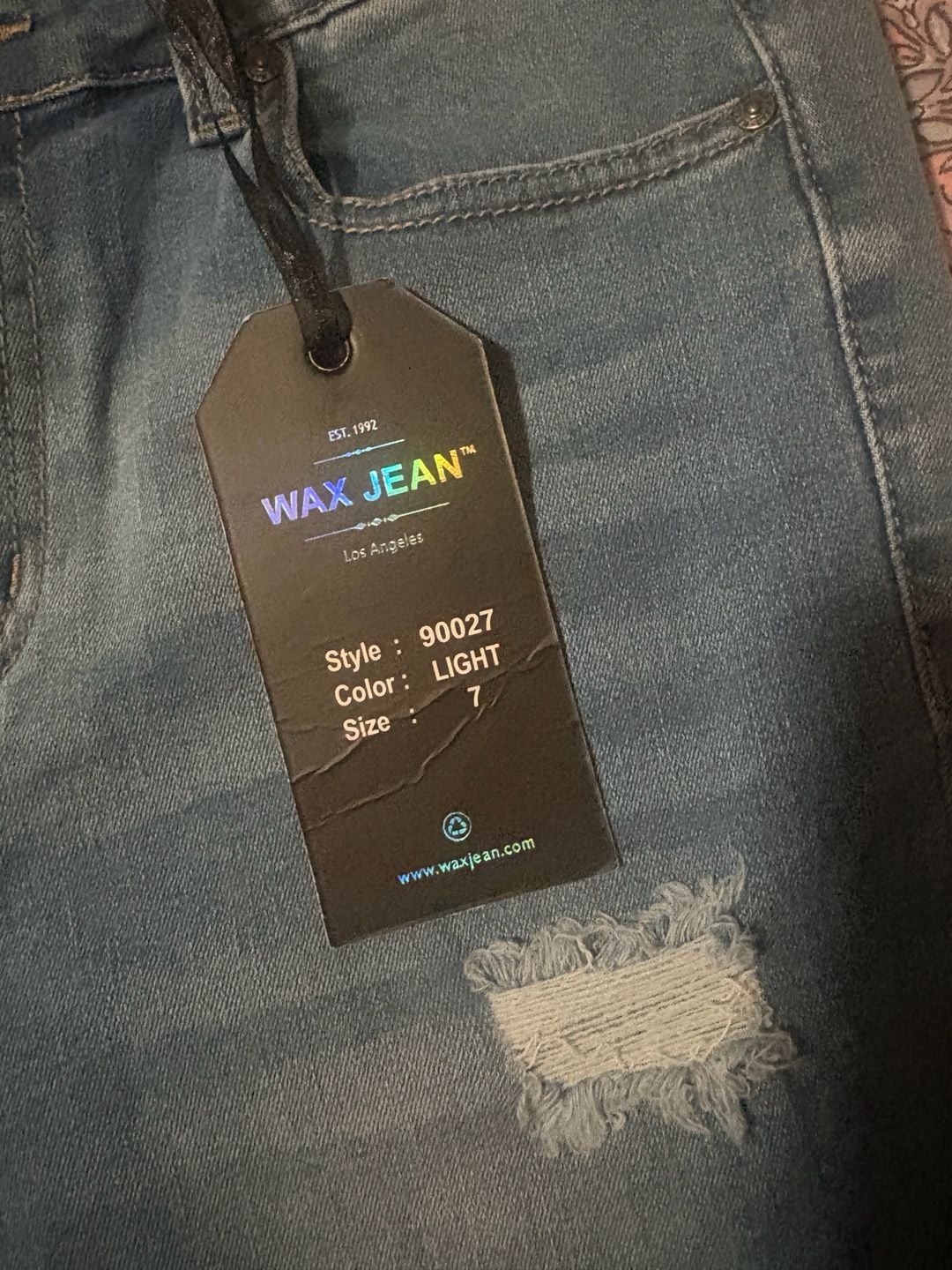 Wax Jean Women's Light Wash Distressed Skinny Jeans Style 90027 3