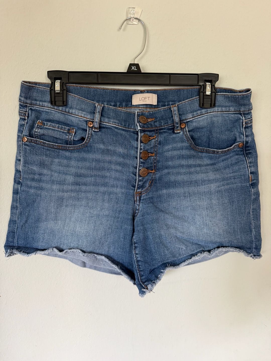 LOFT Outlet High-Rise Button-Fly Frayed Hem Denim Shorts 2