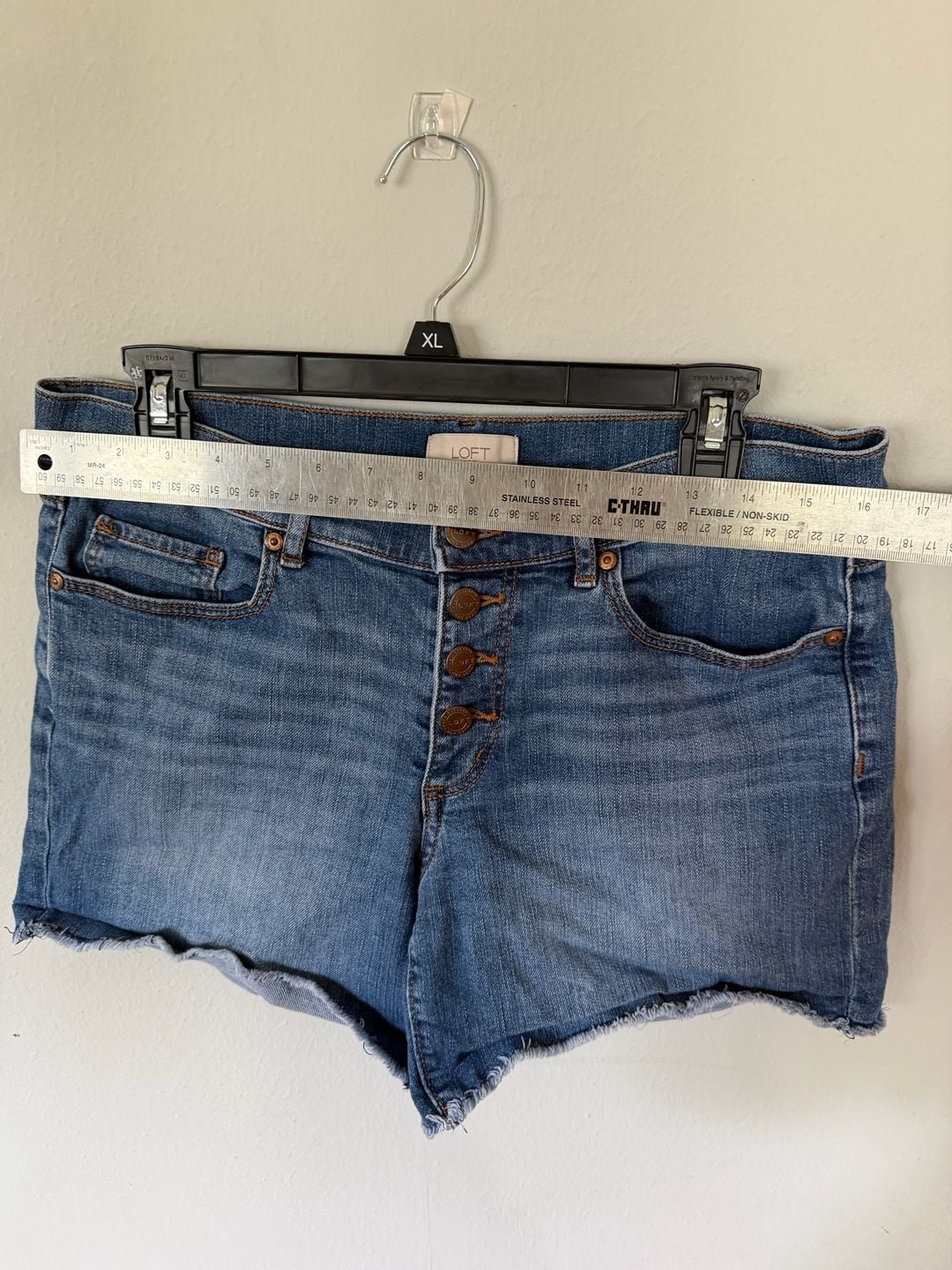 LOFT Outlet High-Rise Button-Fly Frayed Hem Denim Shorts 3