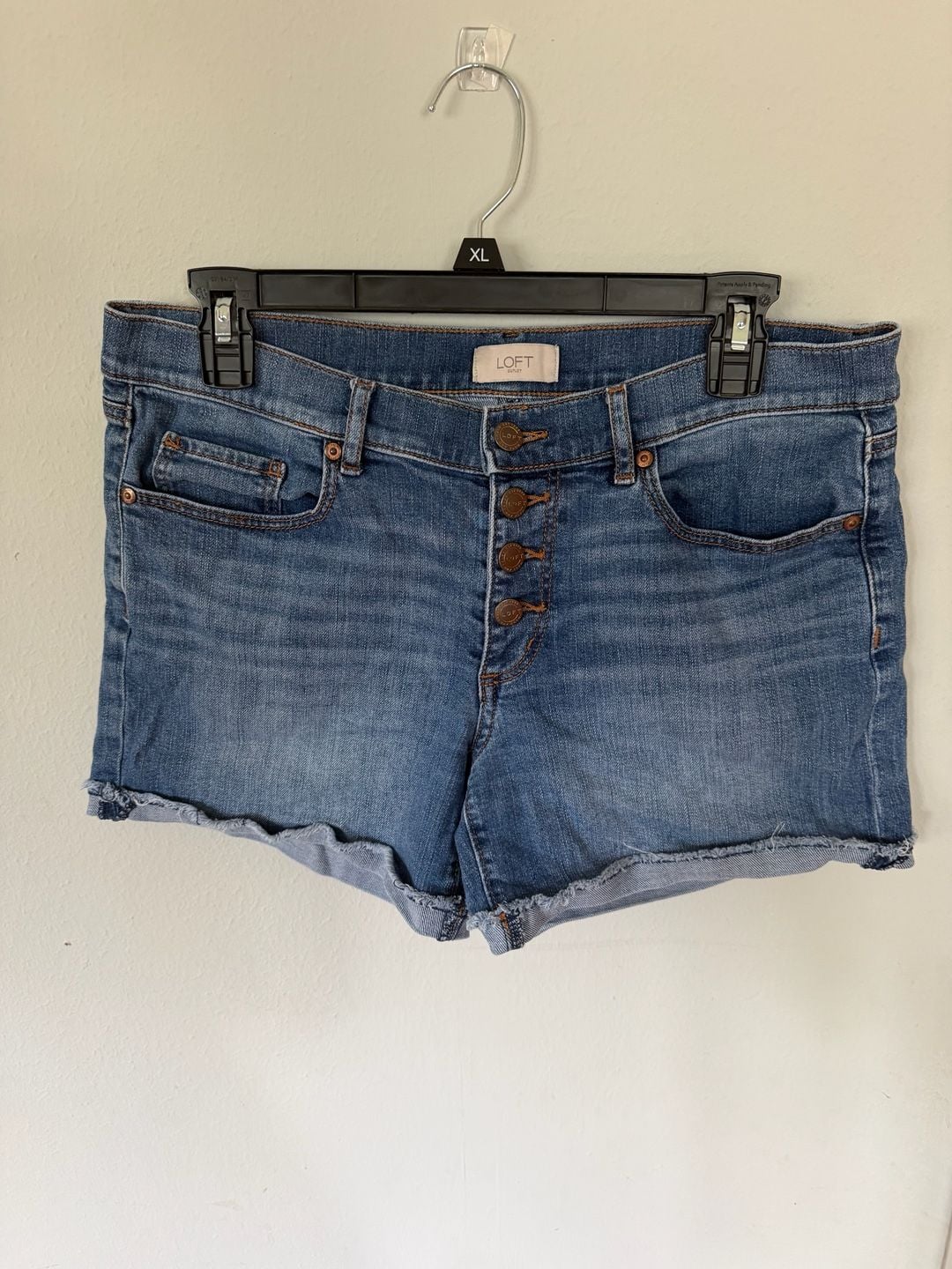 LOFT Outlet High-Rise Button-Fly Frayed Hem Denim Shorts 6