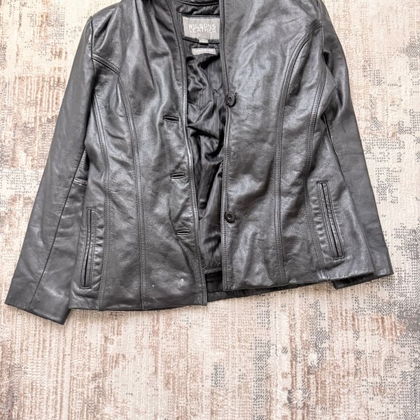 Wilsons Leather Women's Black Genuine Leather Button-Up Jacket