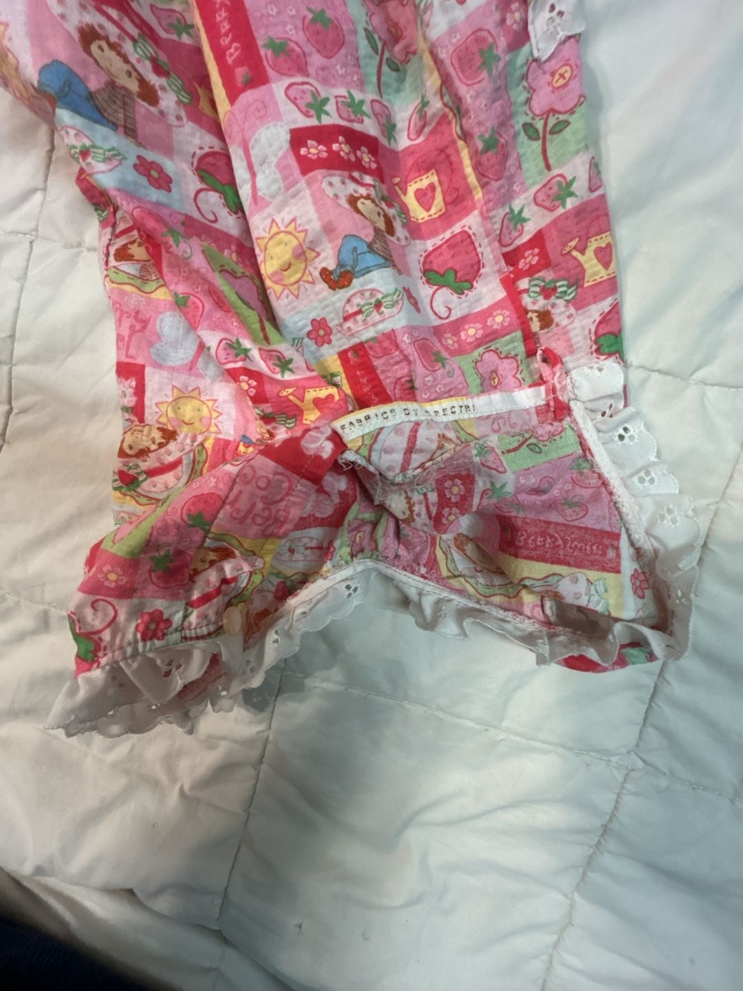 Vintage Handmade Strawberry Shortcake Girls Dress with Eyelet Lace and Pockets 6