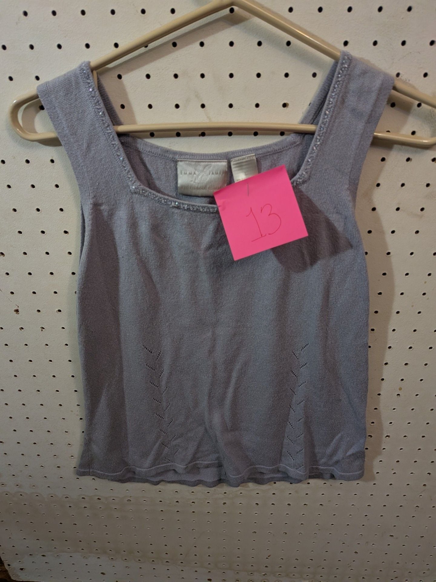 Emma & James Women's Silver Gray Beaded Knit Sleeveless Tank Top 2