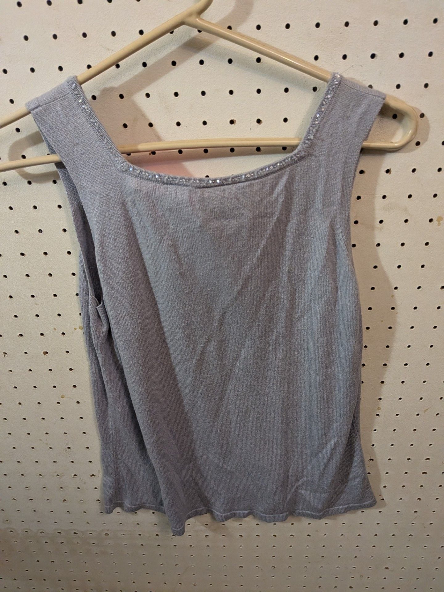Emma & James Women's Silver Gray Beaded Knit Sleeveless Tank Top 4