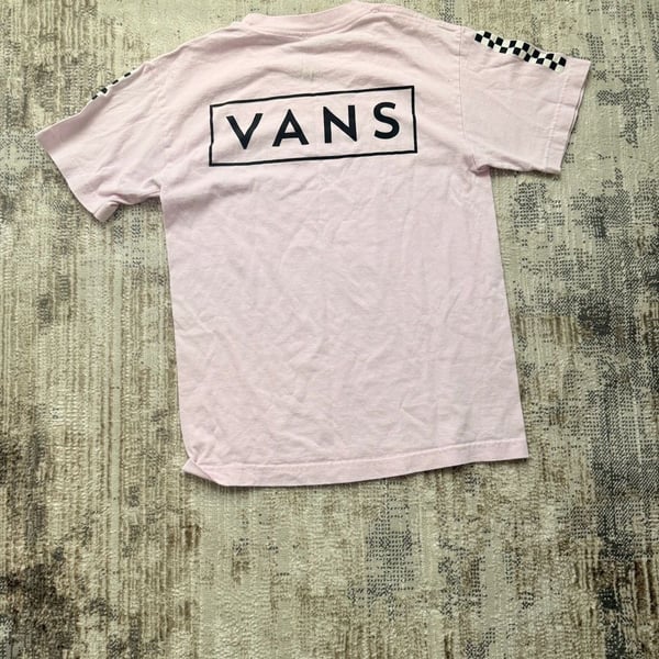 Vans Off The Wall Logo Print Box T-Shirt with Checkerboard Sleeves, Light Pink