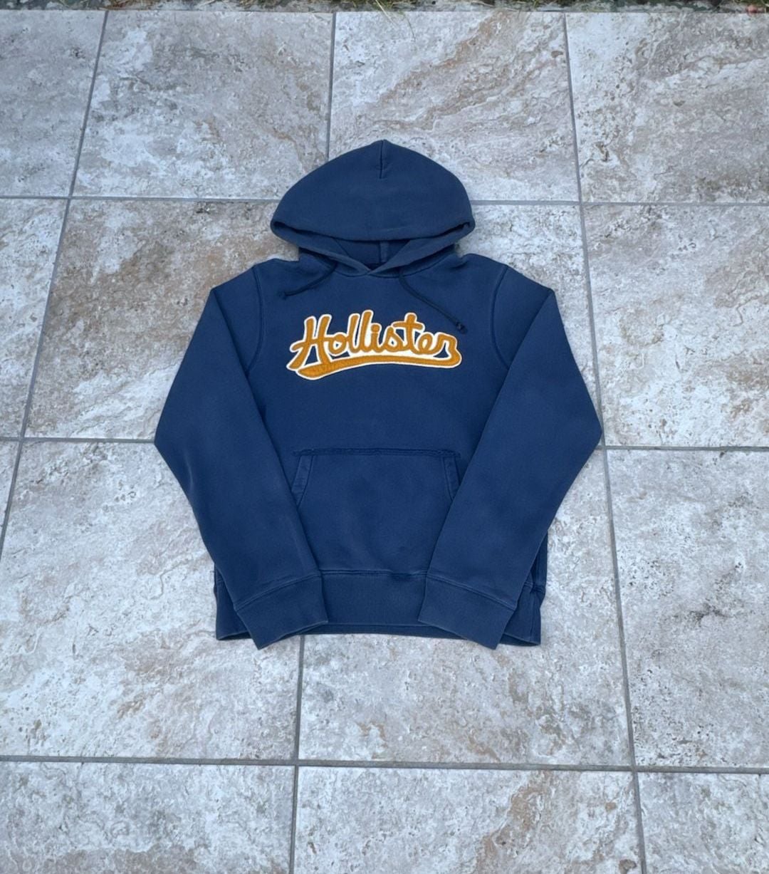 Hollister Navy Blue Pullover Hoodie with Embroidered Script Logo 2