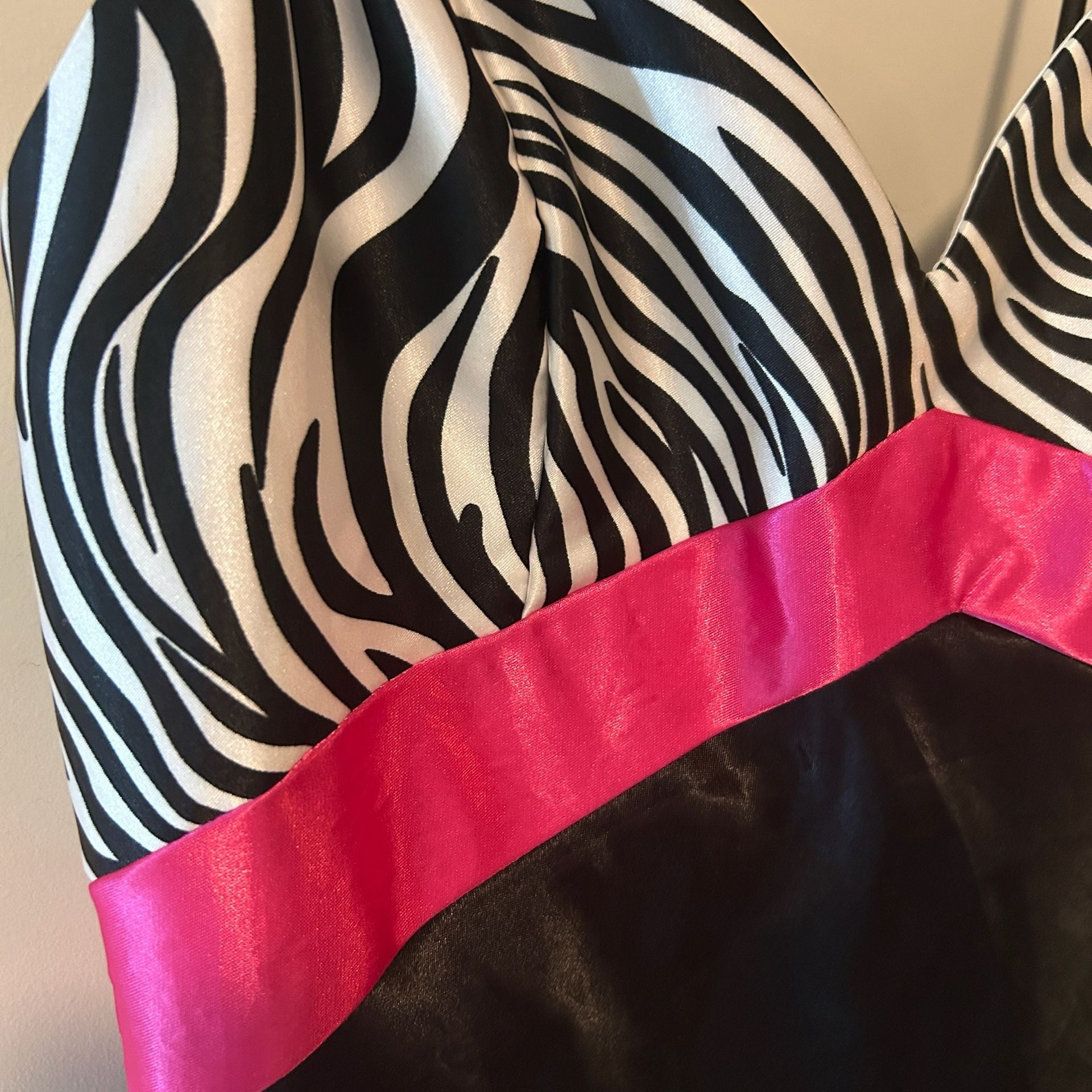 Vintage Jessica McClintock Zebra Print and Hot Pink Satin Full Length Gown (size 5) 3