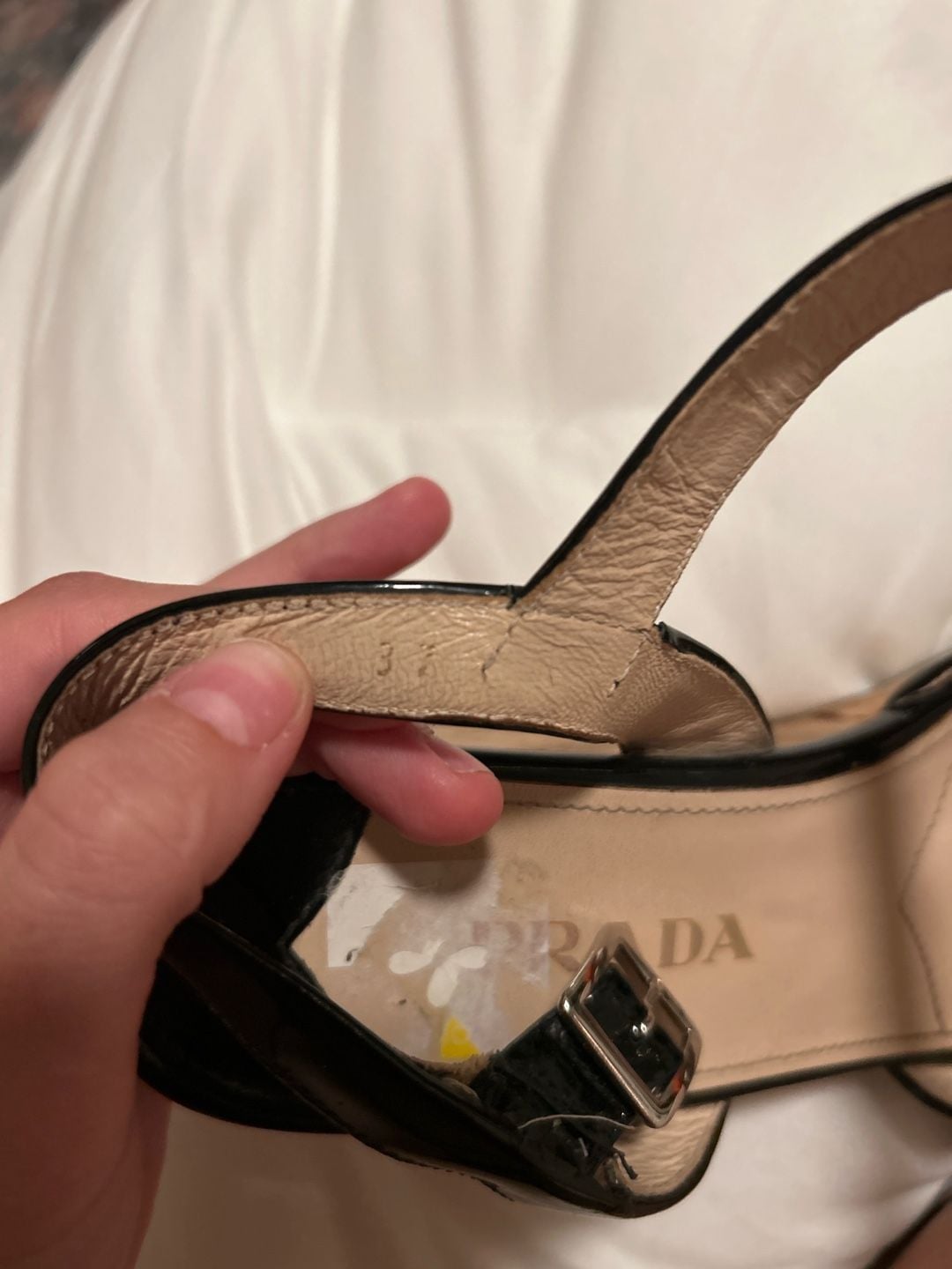 Prada Women's Black Patent Leather Criss-Cross Slingback Wedge Sandals 6