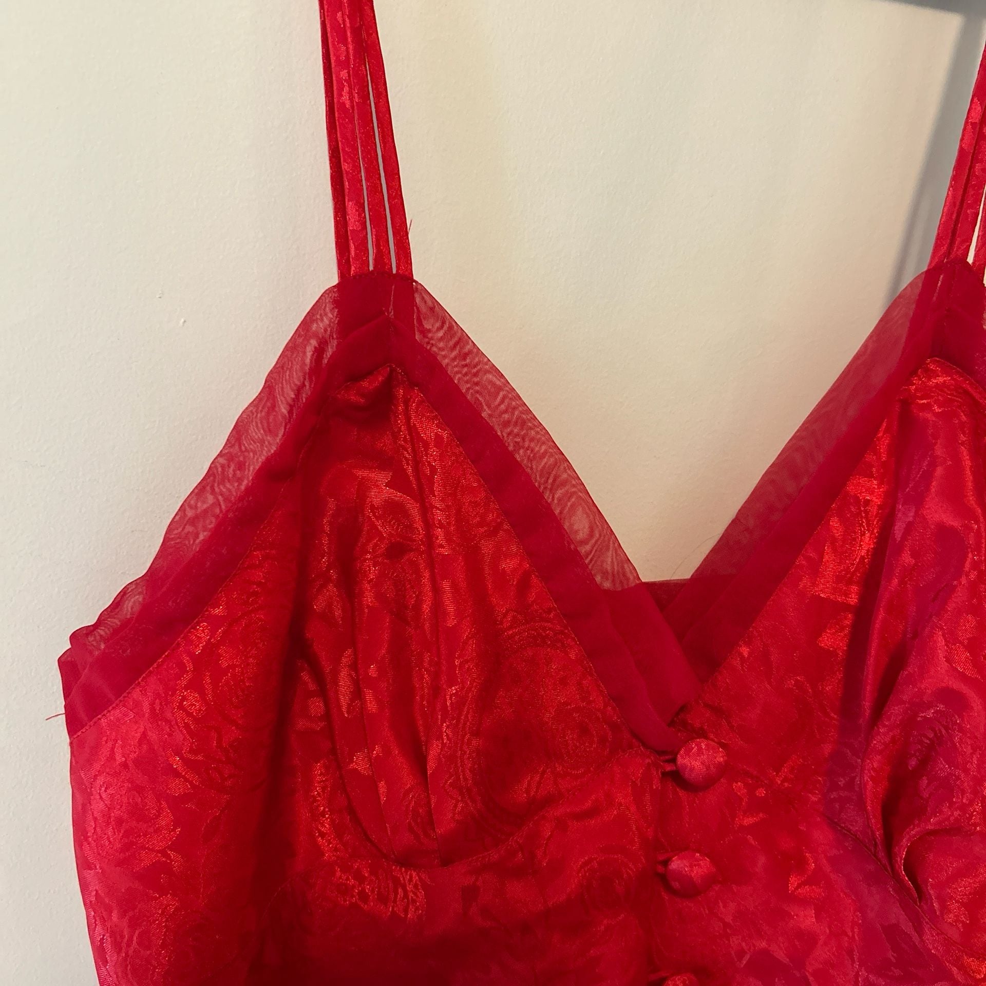Vintage Victoria's Secret Gold Label Red Floral Jacquard Bodysuit with Braided Straps 2