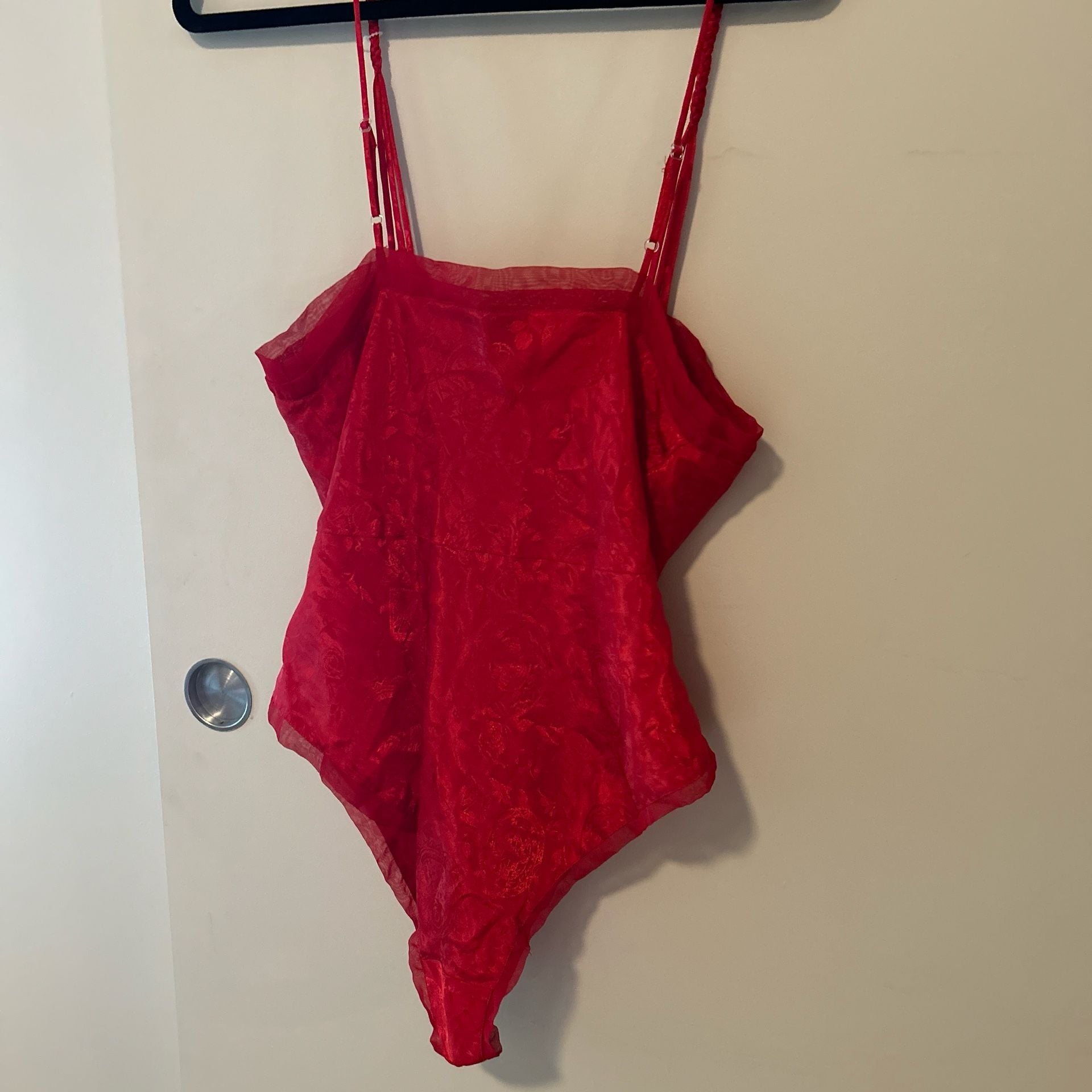 Vintage Victoria's Secret Gold Label Red Floral Jacquard Bodysuit with Braided Straps 3