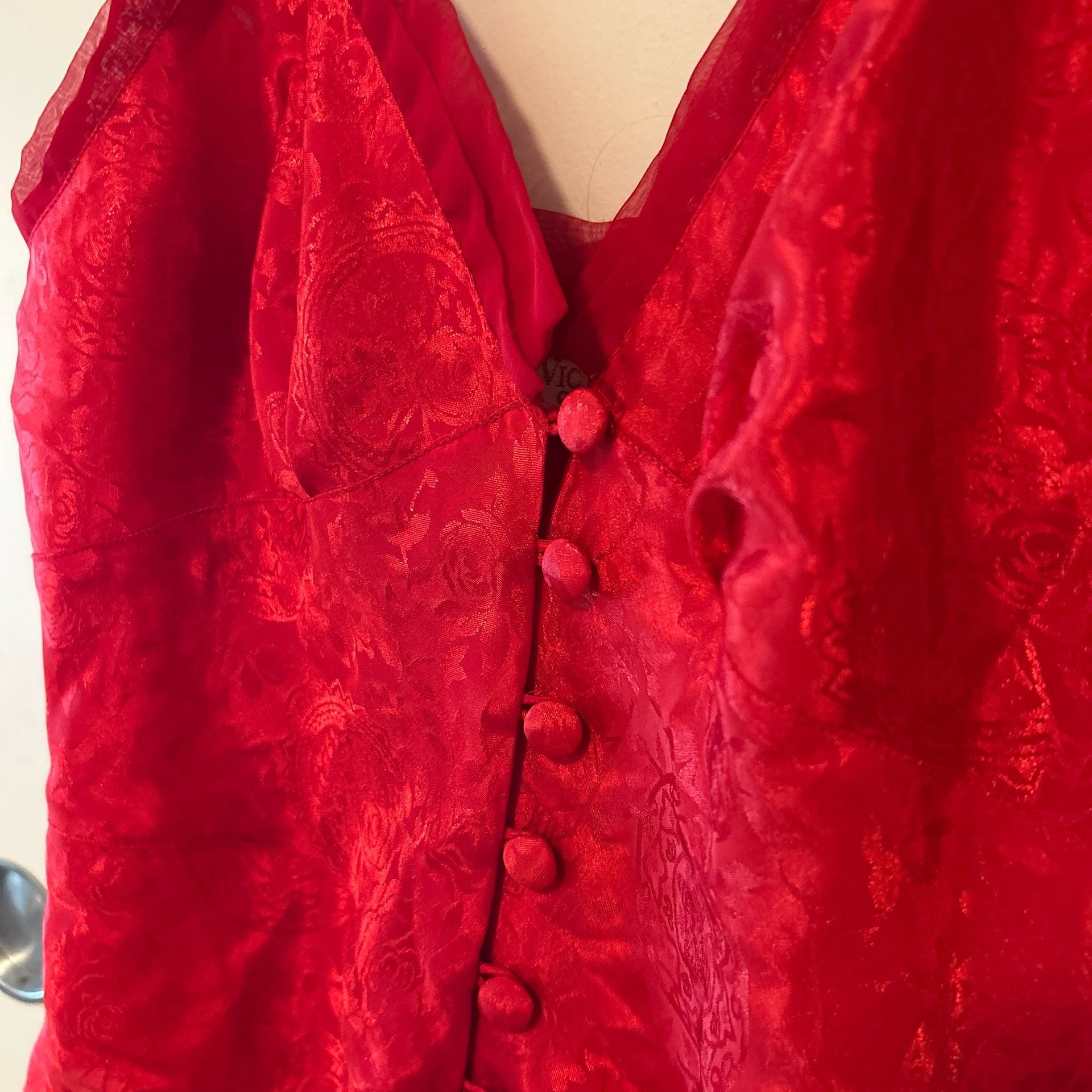 Vintage Victoria's Secret Gold Label Red Floral Jacquard Bodysuit with Braided Straps 5