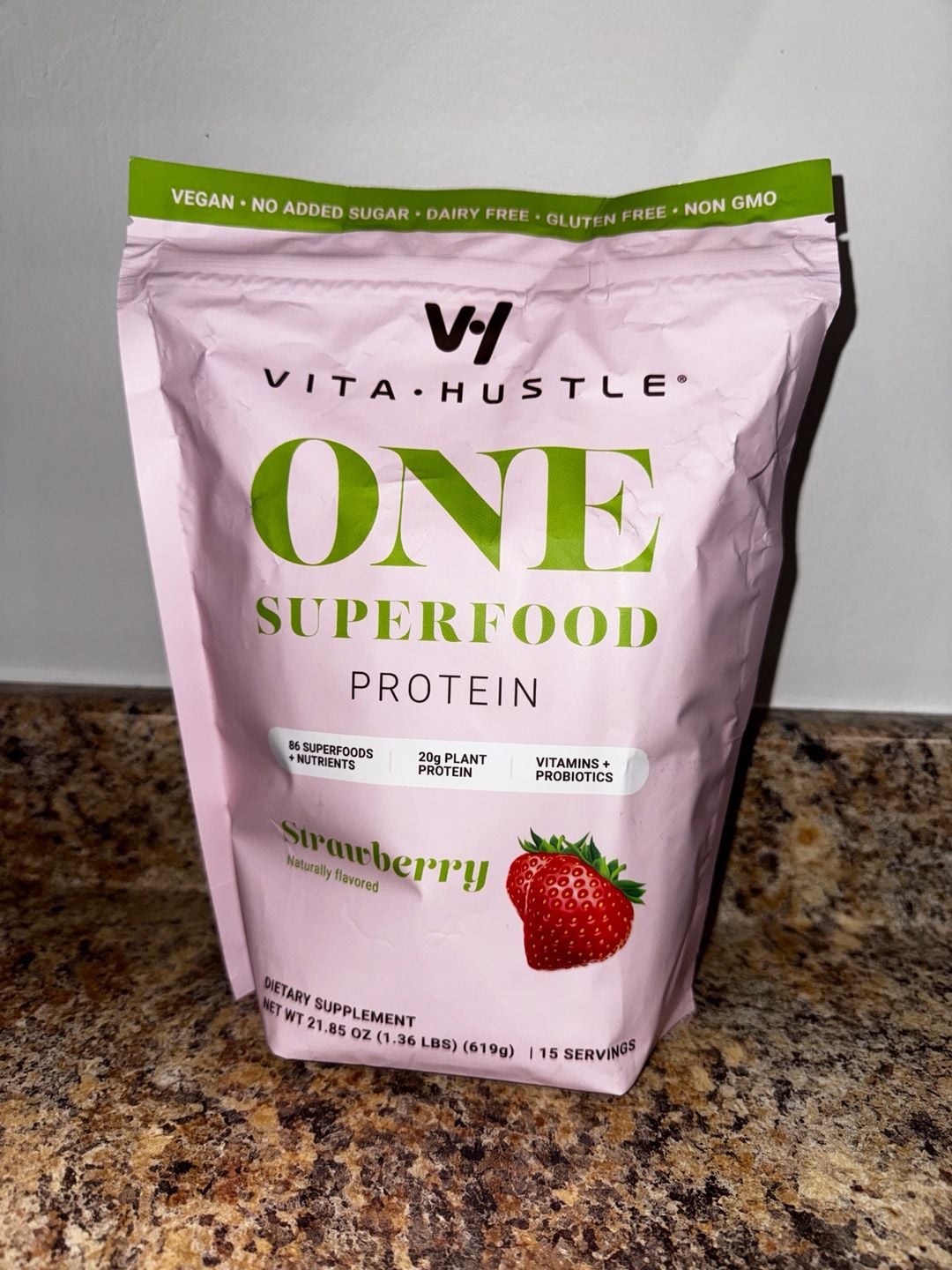 VitaHustle ONE Superfood Protein Powder - Strawberry, 21.85 oz (15 Servings) 2